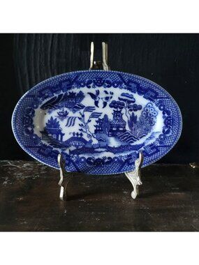 Vintage Blue Willow Children's Playset Platter Blue & White Porcelain Plate Wall
